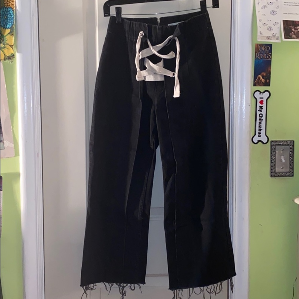 Topshop culottes jeans tie up front zip up back